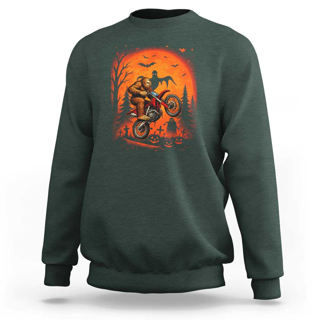 Bigfoot Dirt Bike Sweatshirt Sasquatch Halloween Creepy Biker - Wonder Print Shop
