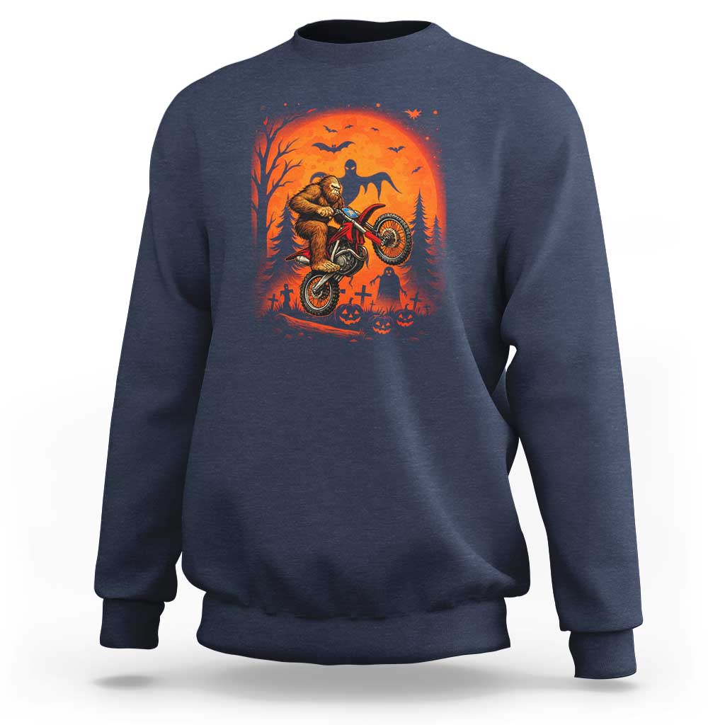 Bigfoot Dirt Bike Sweatshirt Sasquatch Halloween Creepy Biker - Wonder Print Shop