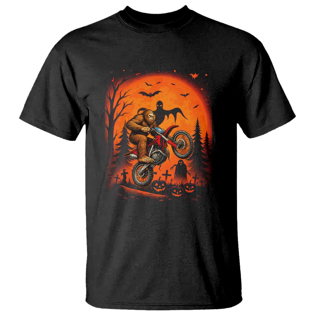 Bigfoot Dirt Bike T Shirt Sasquatch Halloween Creepy Biker - Wonder Print Shop