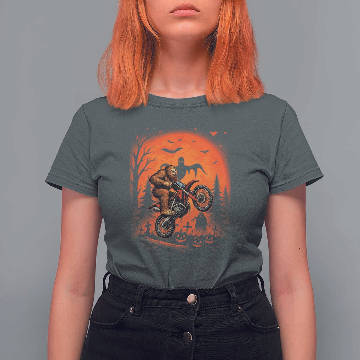 Bigfoot Dirt Bike T Shirt For Women Sasquatch Halloween Creepy Biker - Wonder Print Shop