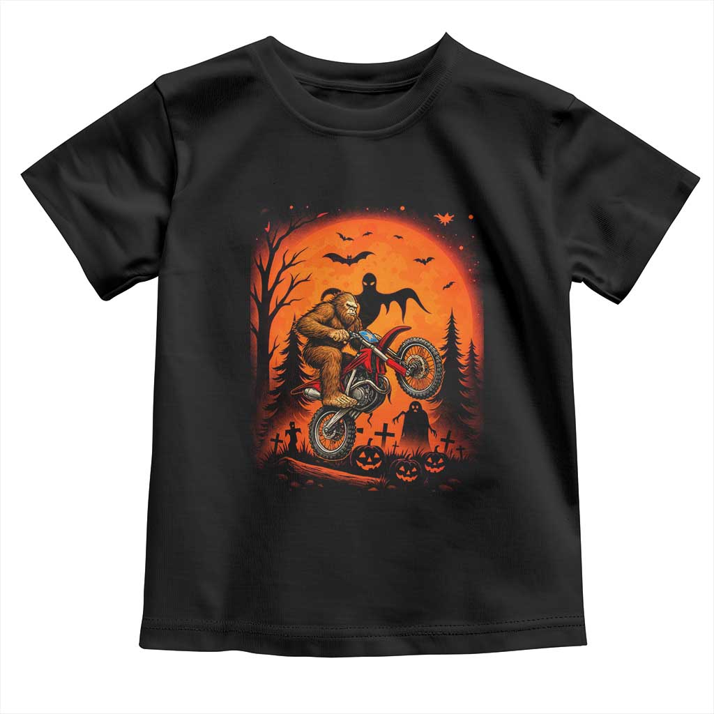 Bigfoot Dirt Bike Toddler T Shirt Sasquatch Halloween Creepy Biker - Wonder Print Shop