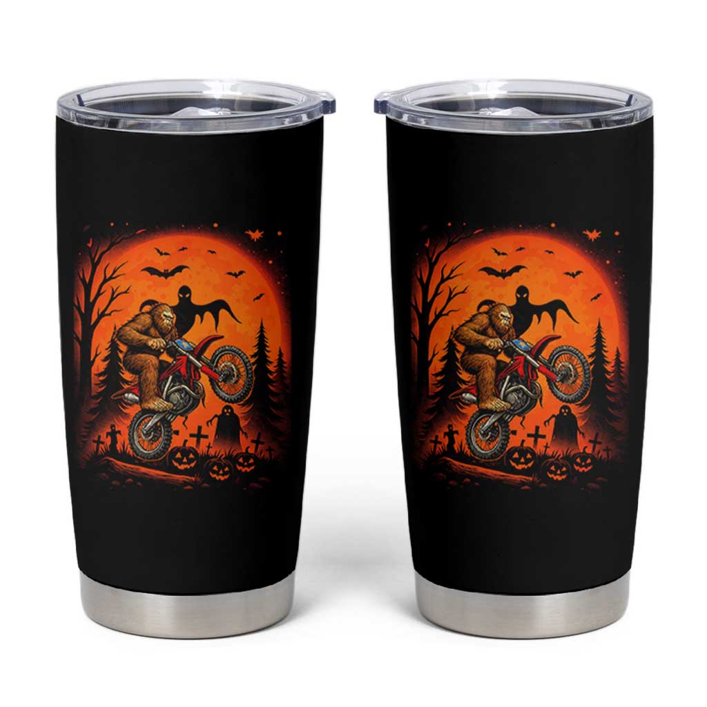 Bigfoot Dirt Bike Tumbler Cup Sasquatch Halloween Creepy Biker