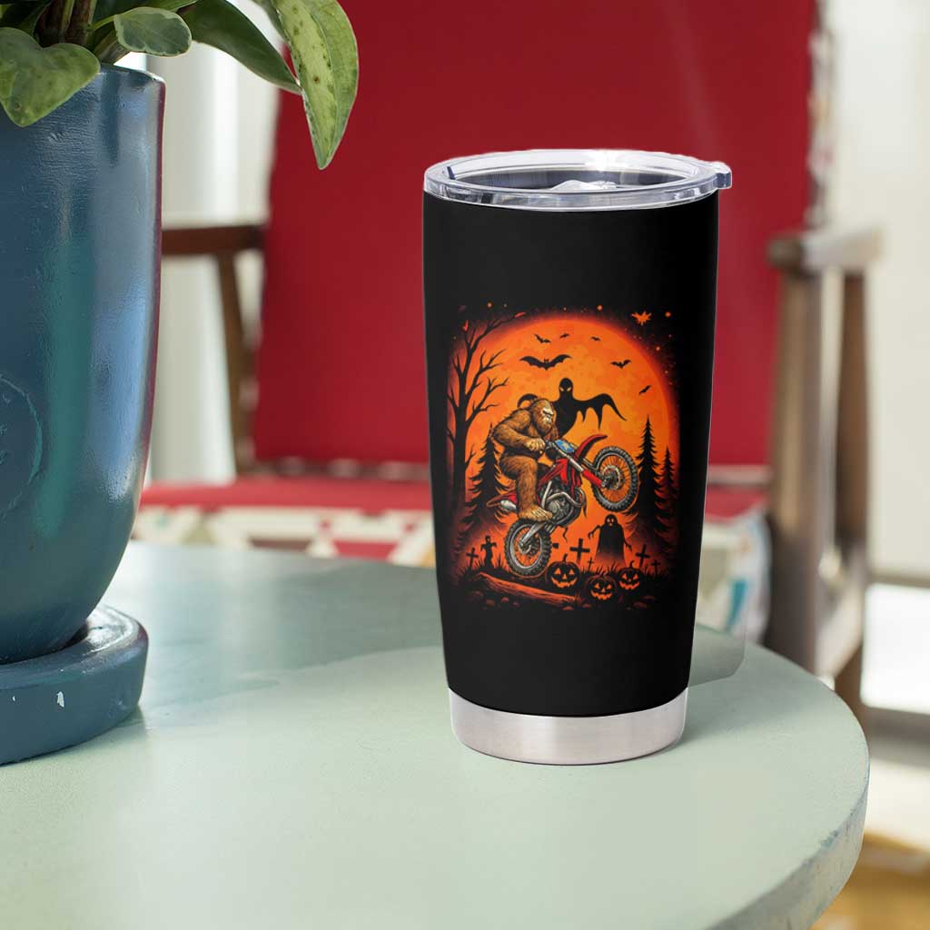 Bigfoot Dirt Bike Tumbler Cup Sasquatch Halloween Creepy Biker