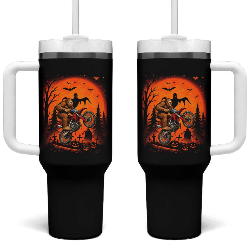 Bigfoot Dirt Bike Tumbler With Handle Sasquatch Halloween Creepy Biker