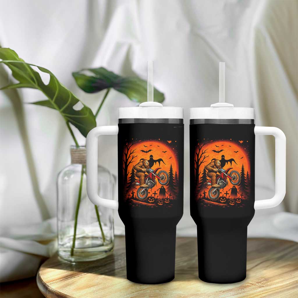 Bigfoot Dirt Bike Tumbler With Handle Sasquatch Halloween Creepy Biker