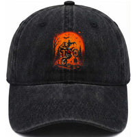 Bigfoot Dirt Bike Washed Cotton Baseball Cap Sasquatch Halloween Creepy Biker