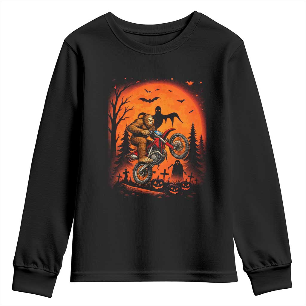 Bigfoot Dirt Bike Youth Sweatshirt Sasquatch Halloween Creepy Biker - Wonder Print Shop