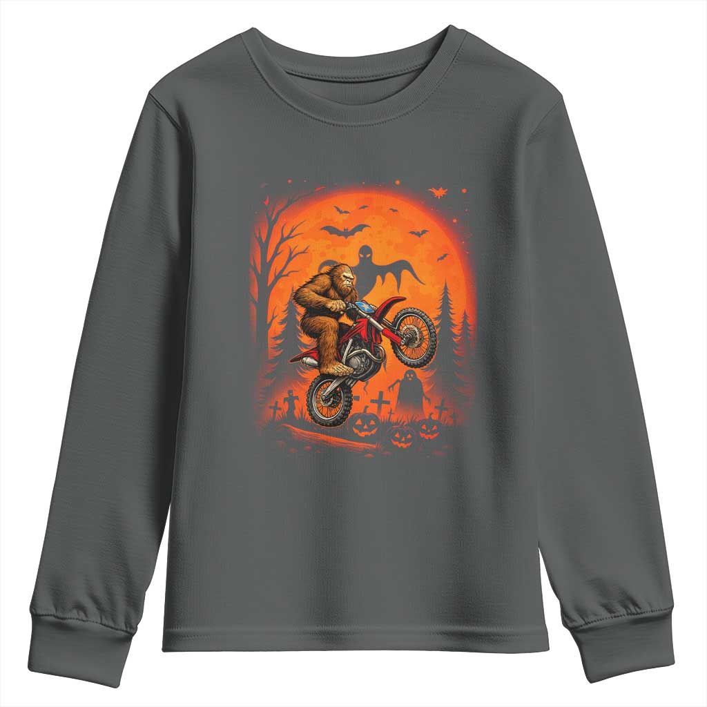 Bigfoot Dirt Bike Youth Sweatshirt Sasquatch Halloween Creepy Biker - Wonder Print Shop