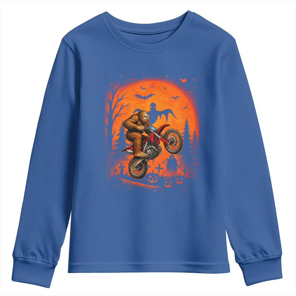 Bigfoot Dirt Bike Youth Sweatshirt Sasquatch Halloween Creepy Biker - Wonder Print Shop