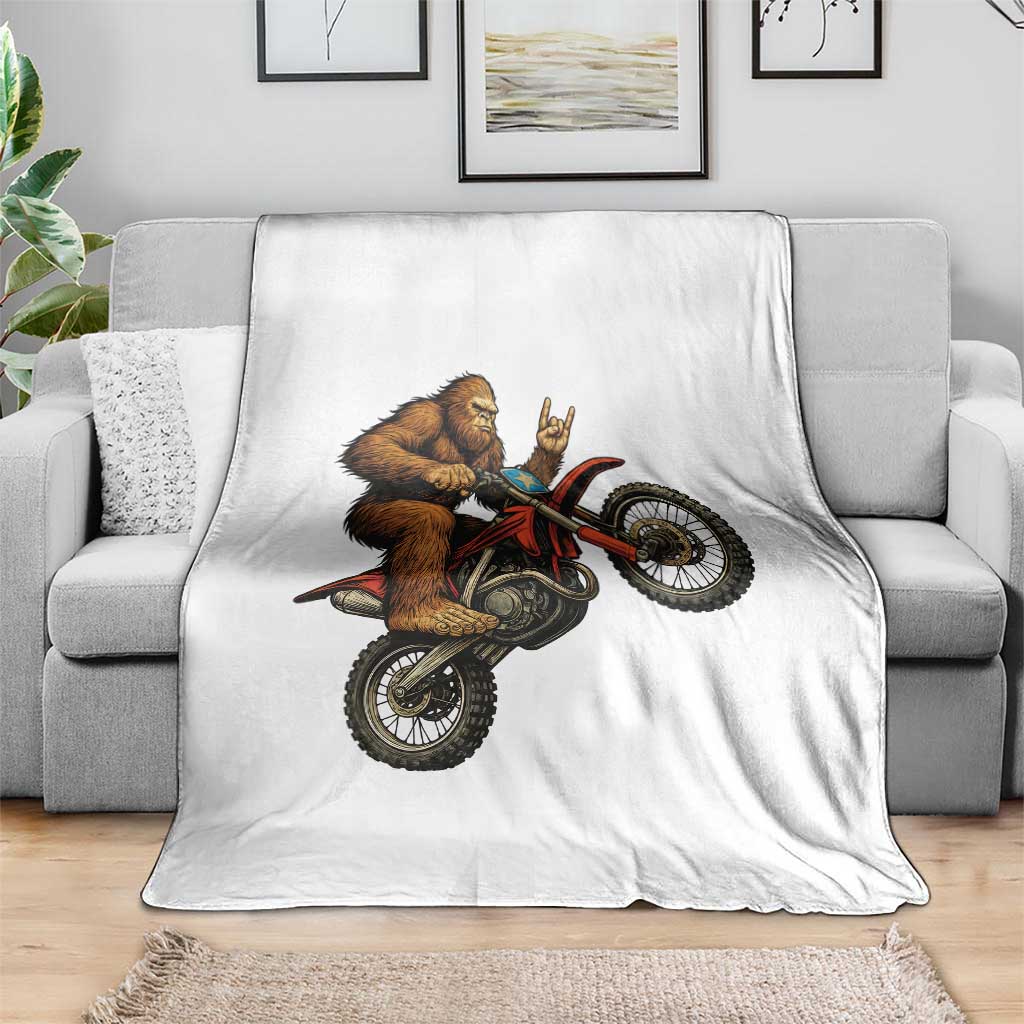 Bigfoot Dirt Bike Throw Blanket Motocross Sasquatch Rock On Hand - Wonder Print Shop