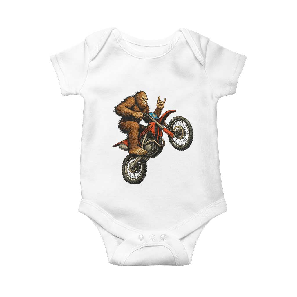 Bigfoot Dirt Bike Baby Onesie Motocross Sasquatch Rock On Hand - Wonder Print Shop