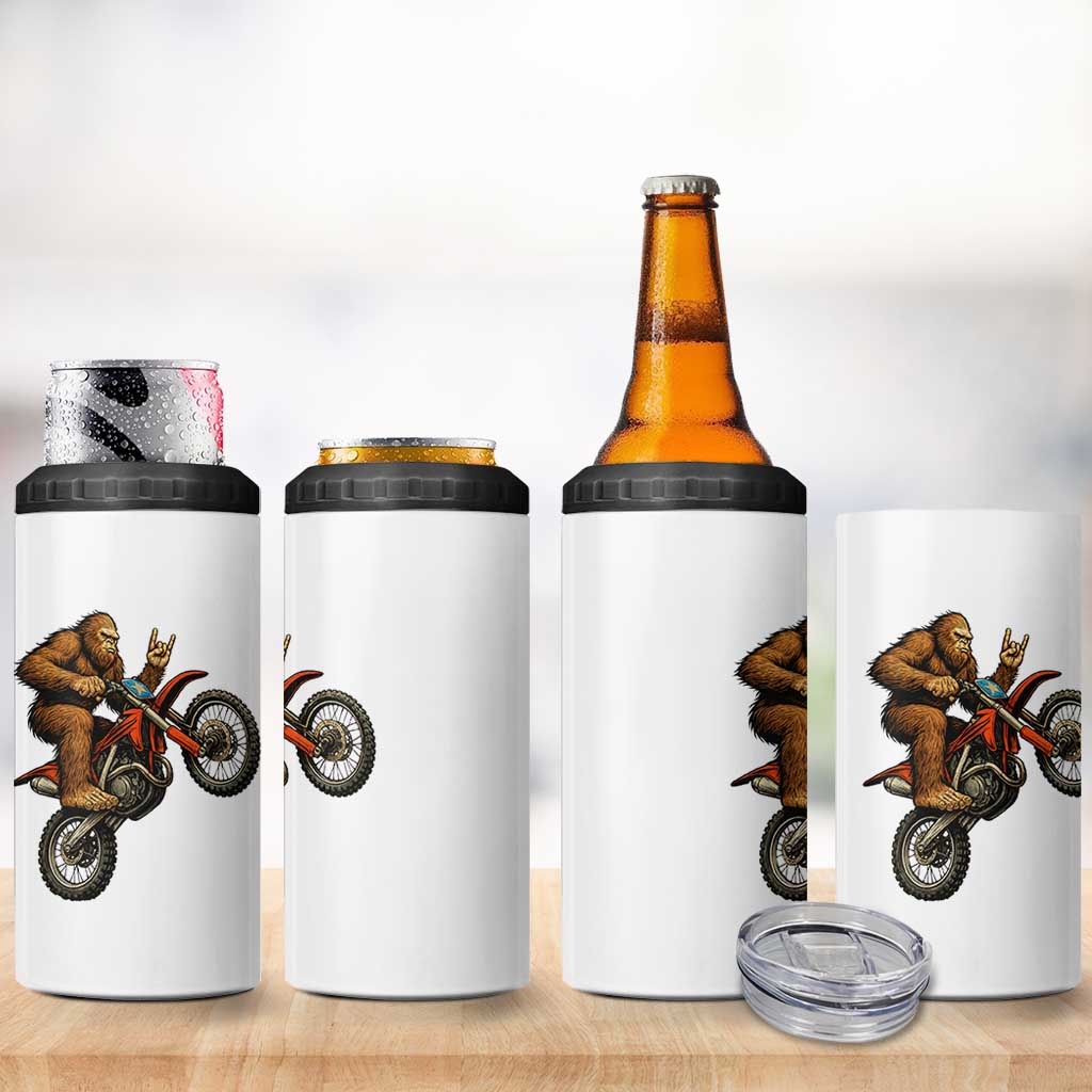 Bigfoot Dirt Bike 4 in 1 Can Cooler Tumbler Motocross Sasquatch Rock On Hand
