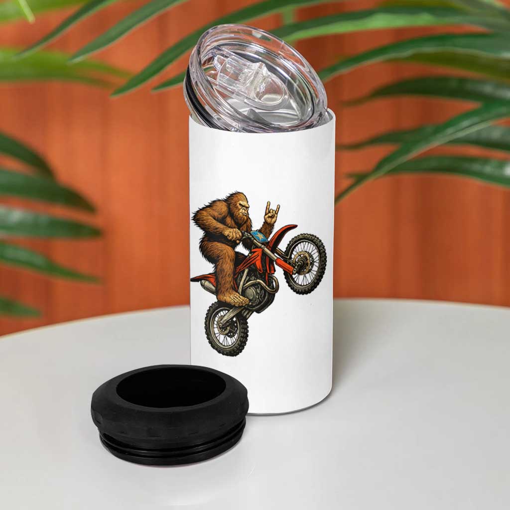 Bigfoot Dirt Bike 4 in 1 Can Cooler Tumbler Motocross Sasquatch Rock On Hand