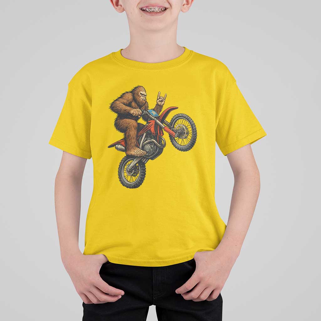 Bigfoot Dirt Bike T Shirt For Kid Motocross Sasquatch Rock On Hand - Wonder Print Shop