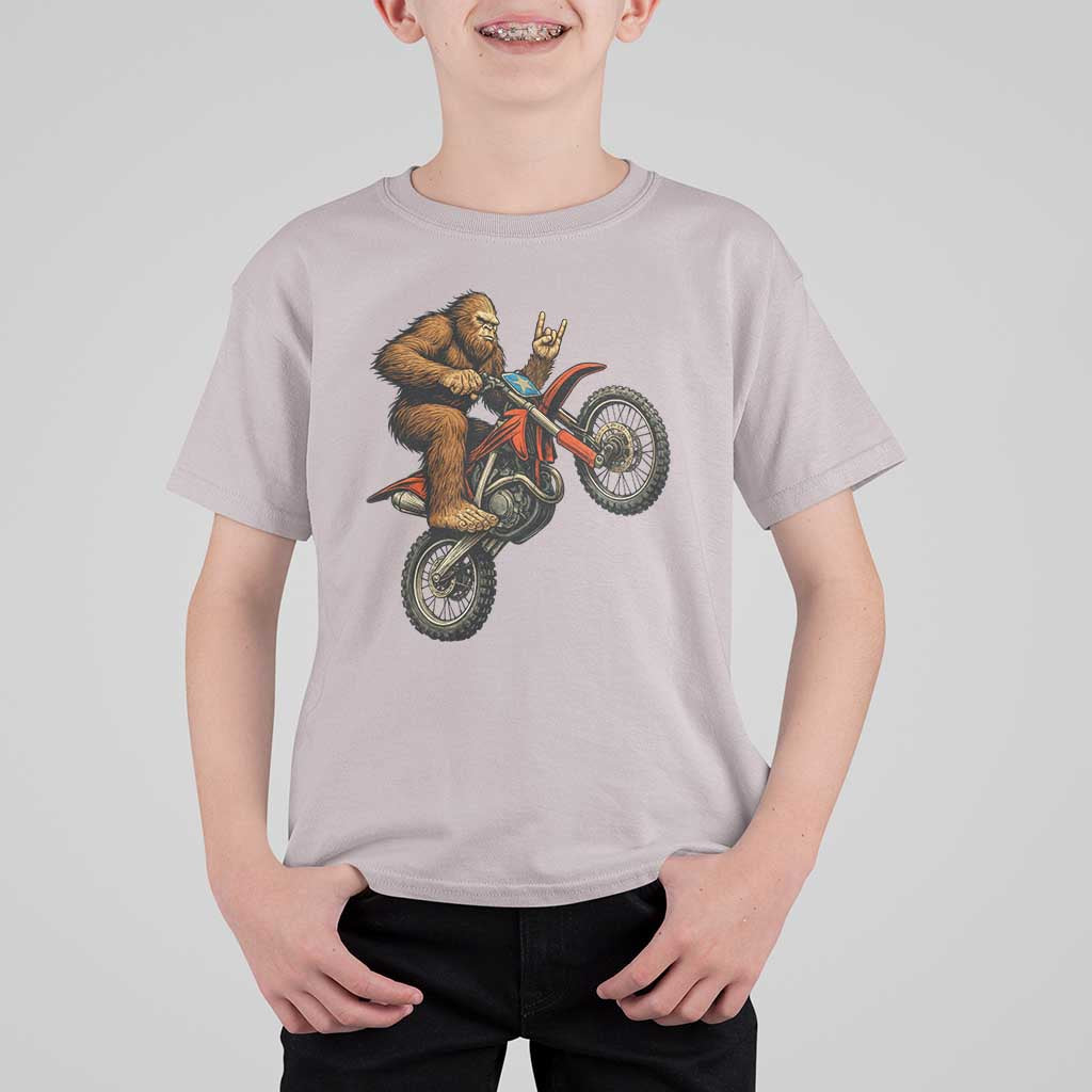 Bigfoot Dirt Bike T Shirt For Kid Motocross Sasquatch Rock On Hand - Wonder Print Shop