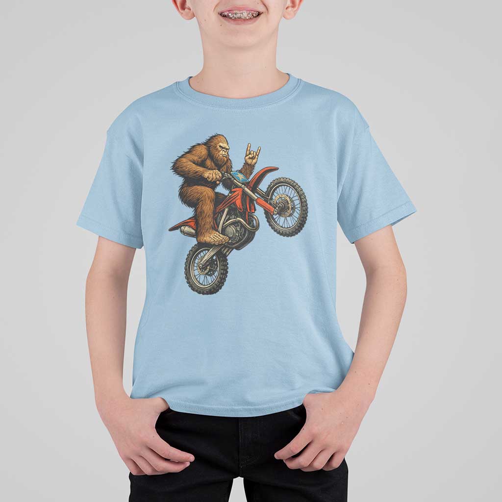 Bigfoot Dirt Bike T Shirt For Kid Motocross Sasquatch Rock On Hand - Wonder Print Shop