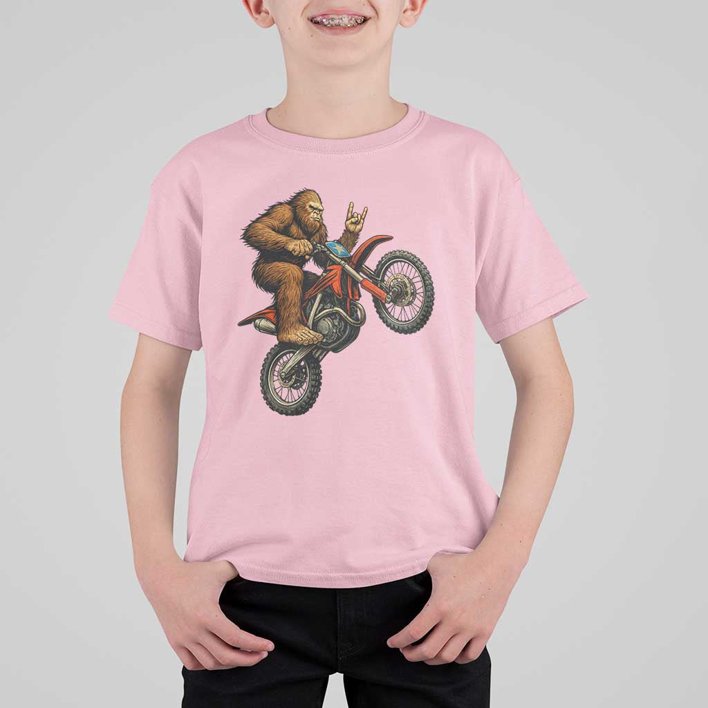 Bigfoot Dirt Bike T Shirt For Kid Motocross Sasquatch Rock On Hand - Wonder Print Shop