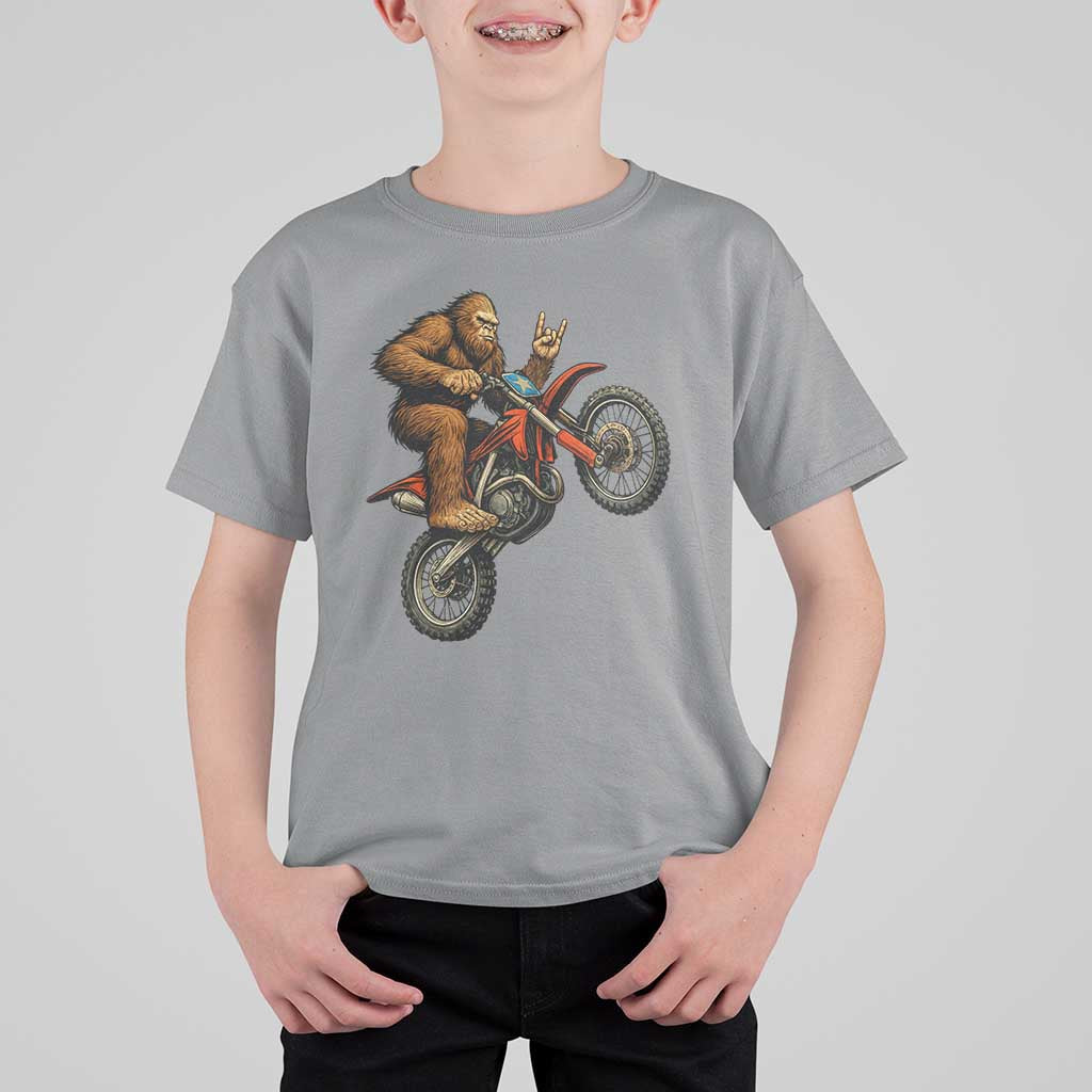 Bigfoot Dirt Bike T Shirt For Kid Motocross Sasquatch Rock On Hand - Wonder Print Shop