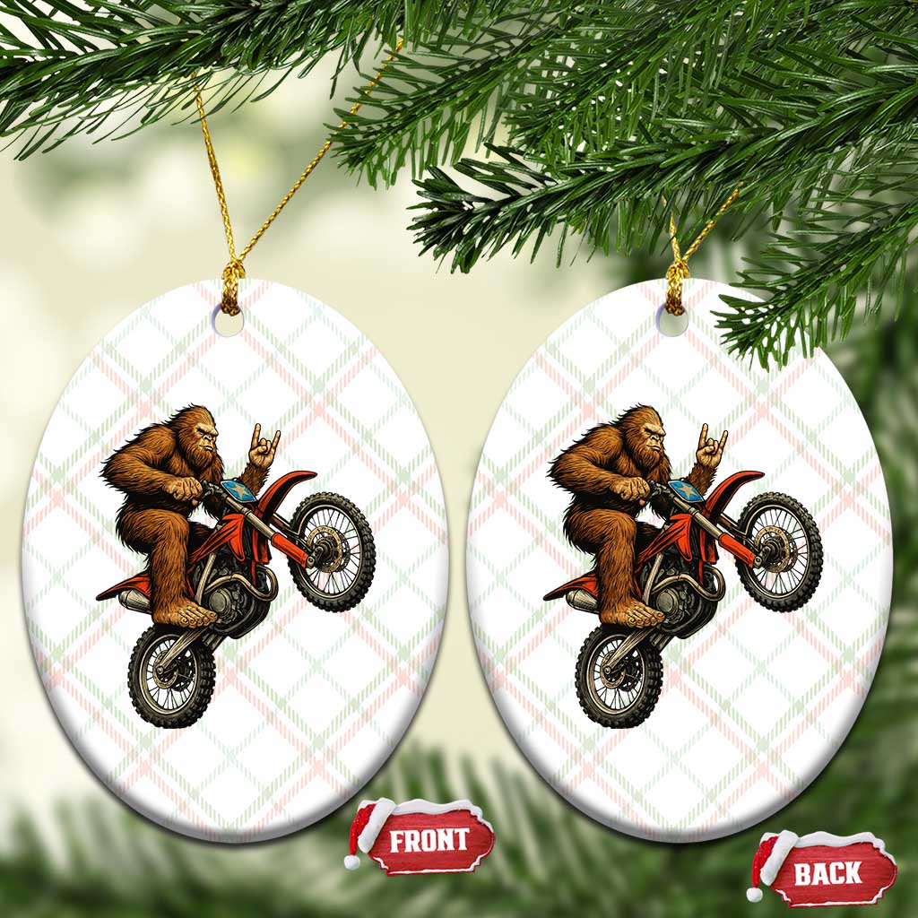 Bigfoot Dirt Bike Ceramic Ornament Motocross Sasquatch Rock On Hand - Wonder Print Shop