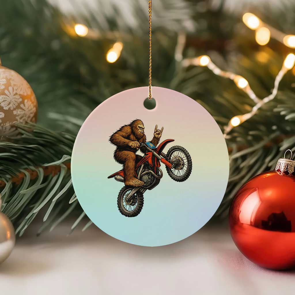 Bigfoot Dirt Bike Ceramic Ornament Motocross Sasquatch Rock On Hand - Wonder Print Shop