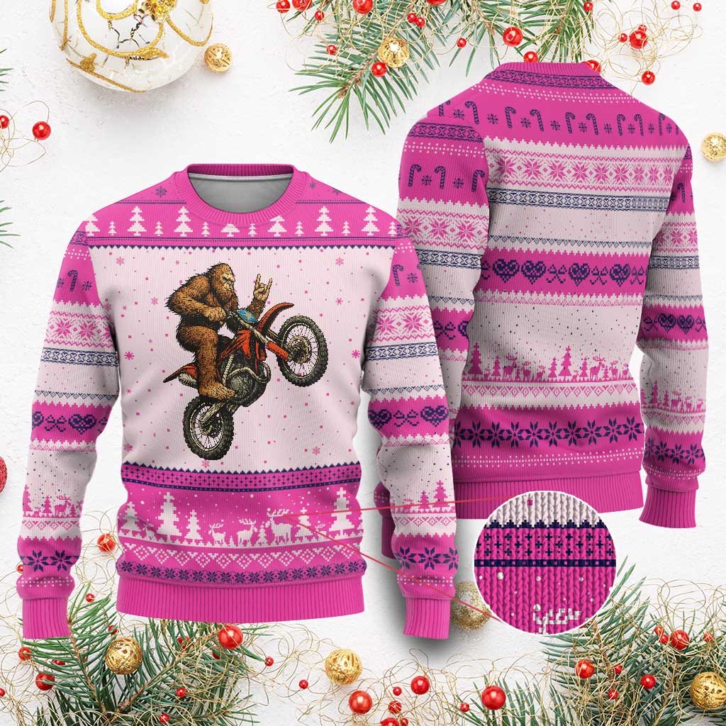 Bigfoot Dirt Bike Ugly Christmas Sweater Motocross Sasquatch Rock On Hand - Wonder Print Shop