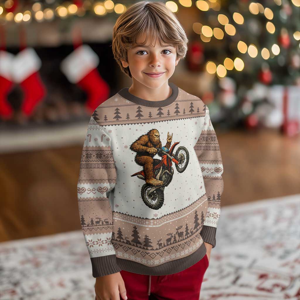 Bigfoot Dirt Bike Ugly Christmas Sweater Motocross Sasquatch Rock On Hand - Wonder Print Shop