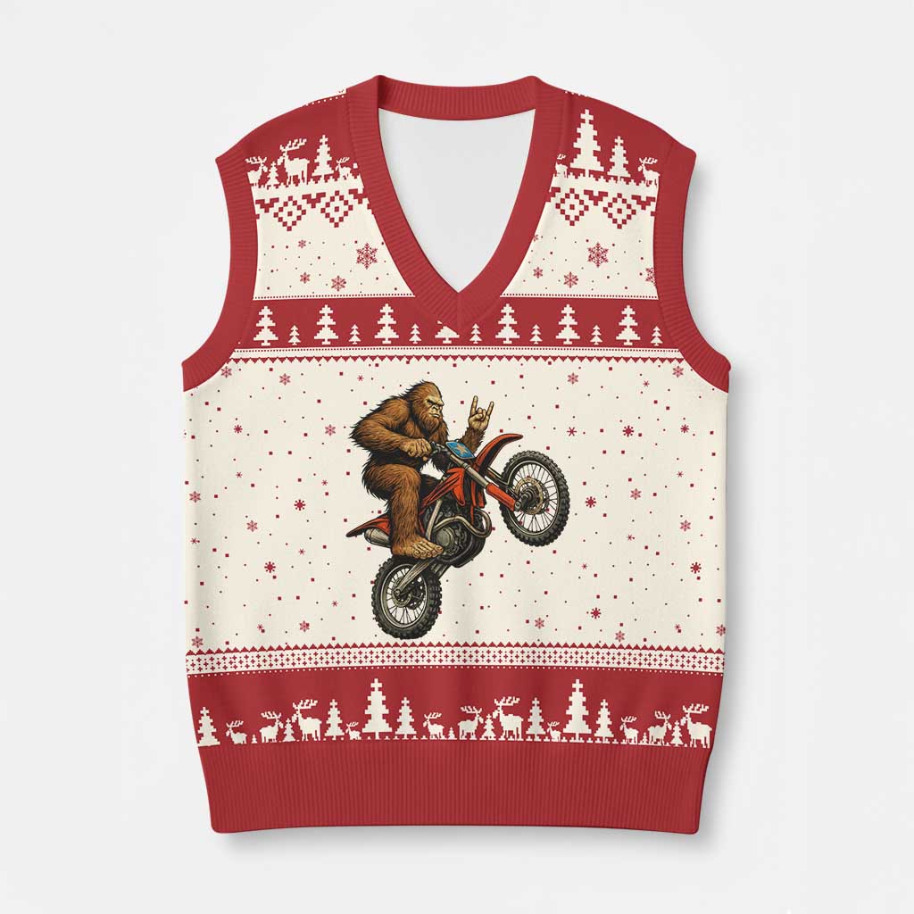 Bigfoot Dirt Bike V-Neck Knit Sweater Vest Motocross Sasquatch Rock On Hand - Wonder Print Shop