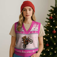 Bigfoot Dirt Bike V-Neck Knit Sweater Vest Motocross Sasquatch Rock On Hand - Wonder Print Shop