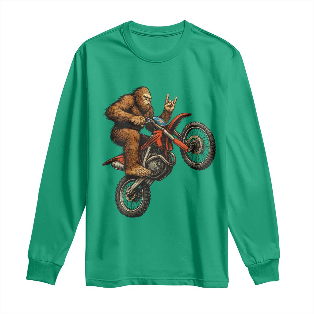 Bigfoot Dirt Bike Long Sleeve Shirt Motocross Sasquatch Rock On Hand - Wonder Print Shop