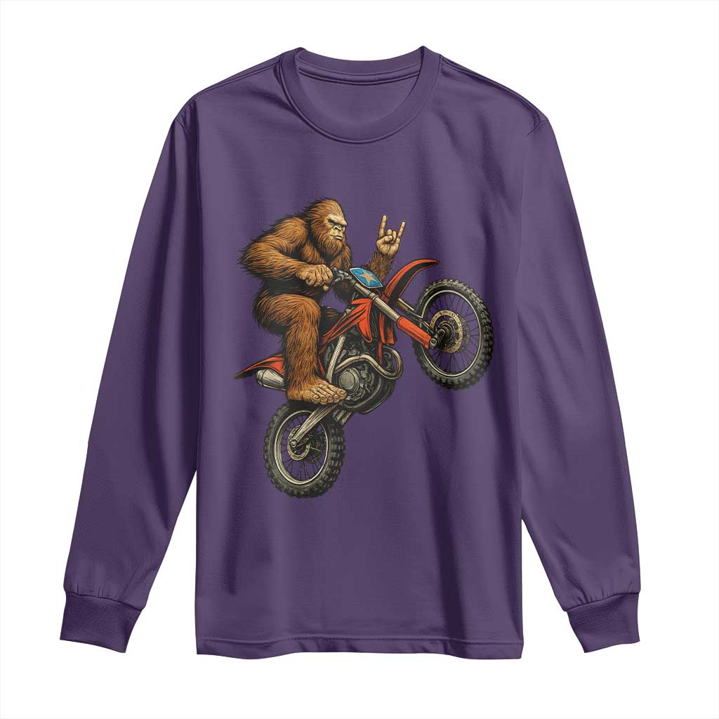 Bigfoot Dirt Bike Long Sleeve Shirt Motocross Sasquatch Rock On Hand - Wonder Print Shop