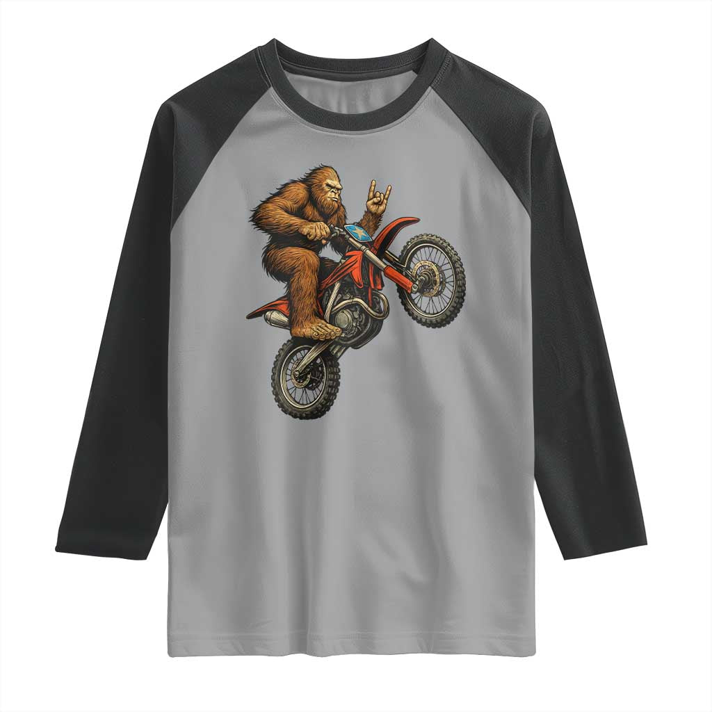 Bigfoot Dirt Bike Raglan Shirt Motocross Sasquatch Rock On Hand - Wonder Print Shop