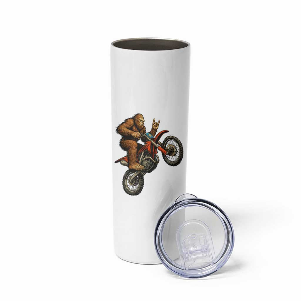 Bigfoot Dirt Bike Skinny Tumbler Motocross Sasquatch Rock On Hand