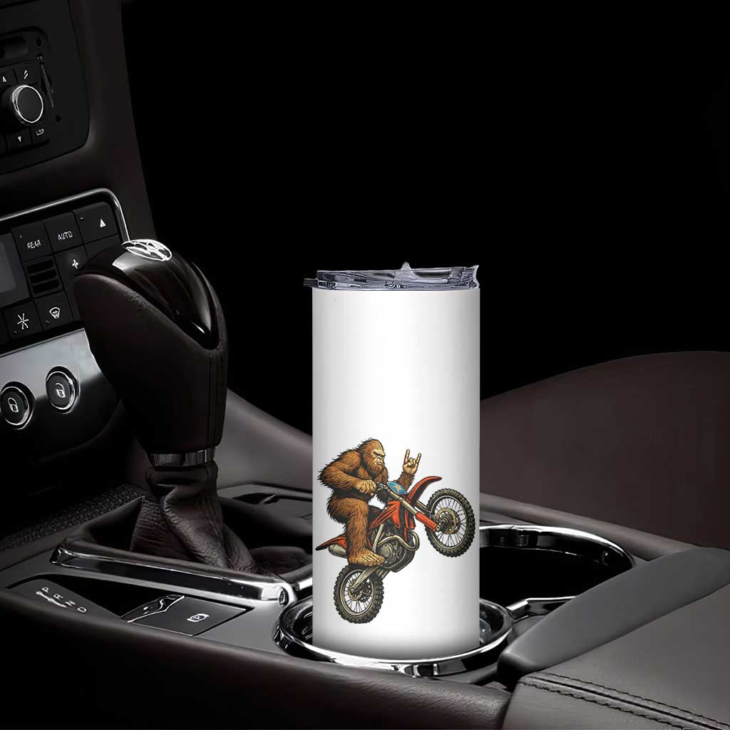 Bigfoot Dirt Bike Skinny Tumbler Motocross Sasquatch Rock On Hand