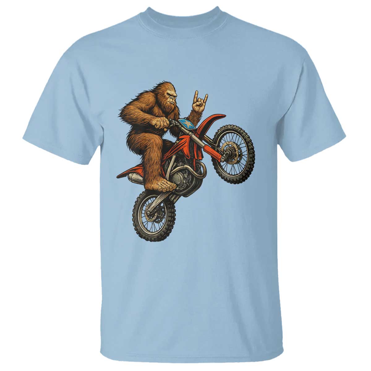 Bigfoot Dirt Bike T Shirt Motocross Sasquatch Rock On Hand - Wonder Print Shop