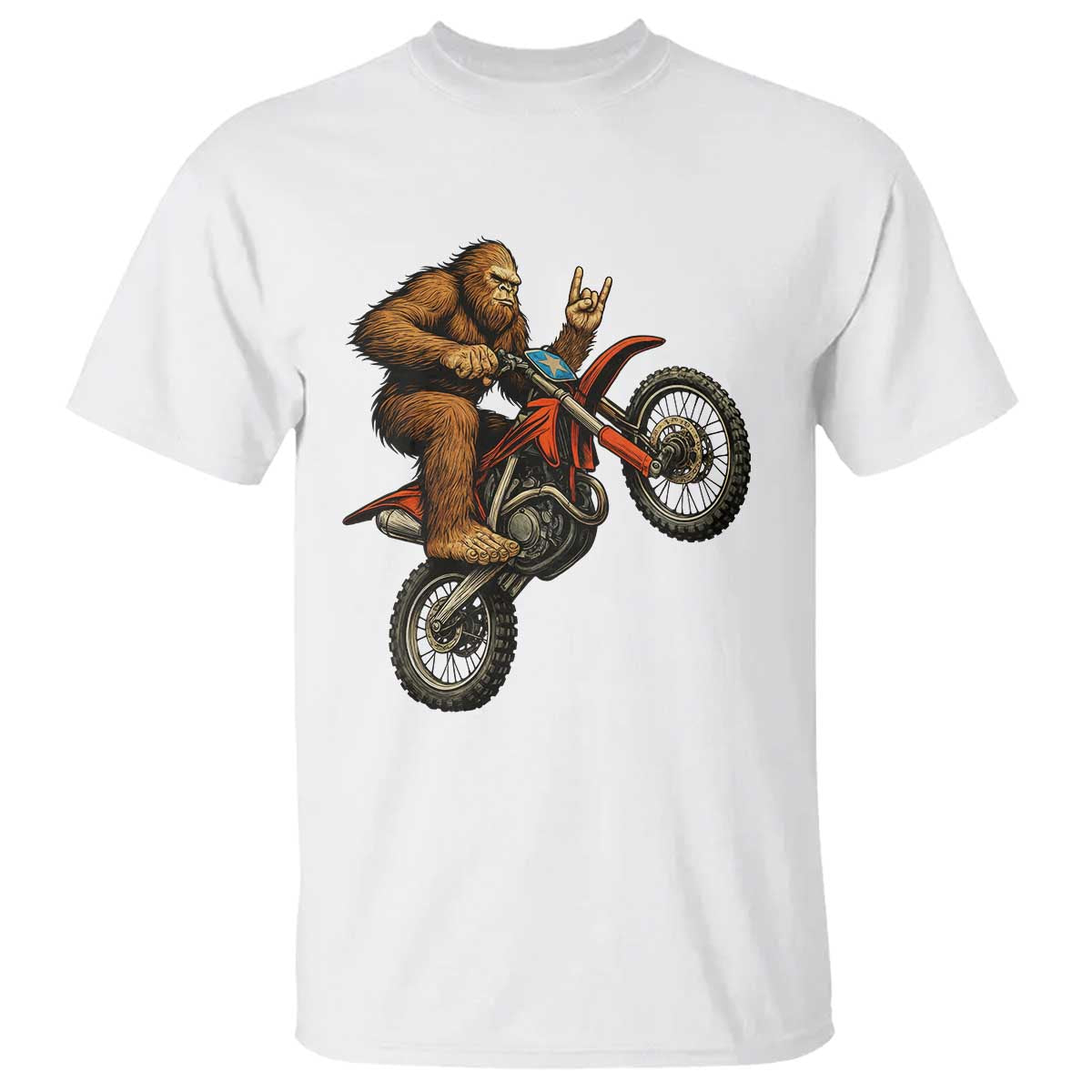 Bigfoot Dirt Bike T Shirt Motocross Sasquatch Rock On Hand - Wonder Print Shop