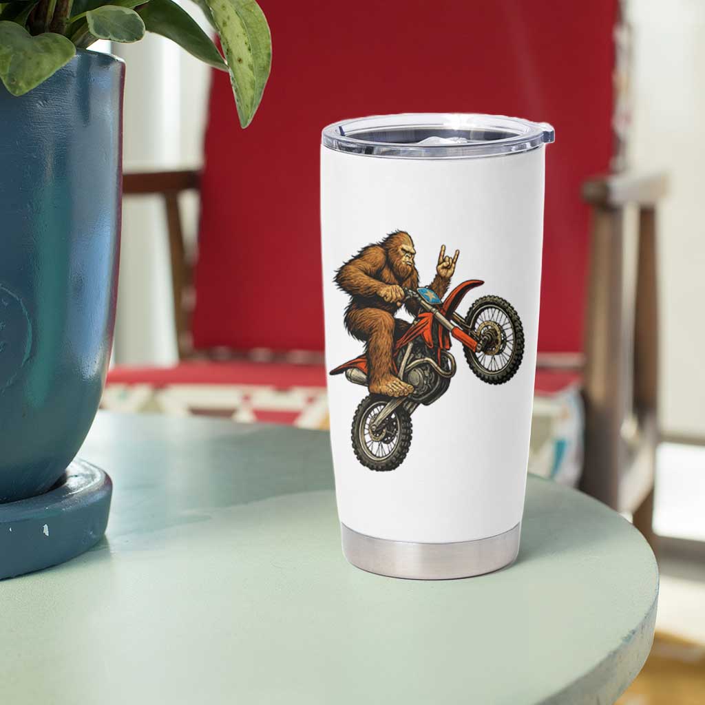 Bigfoot Dirt Bike Tumbler Cup Motocross Sasquatch Rock On Hand