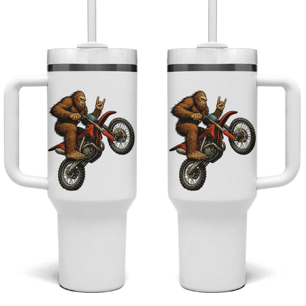 Bigfoot Dirt Bike Tumbler With Handle Motocross Sasquatch Rock On Hand
