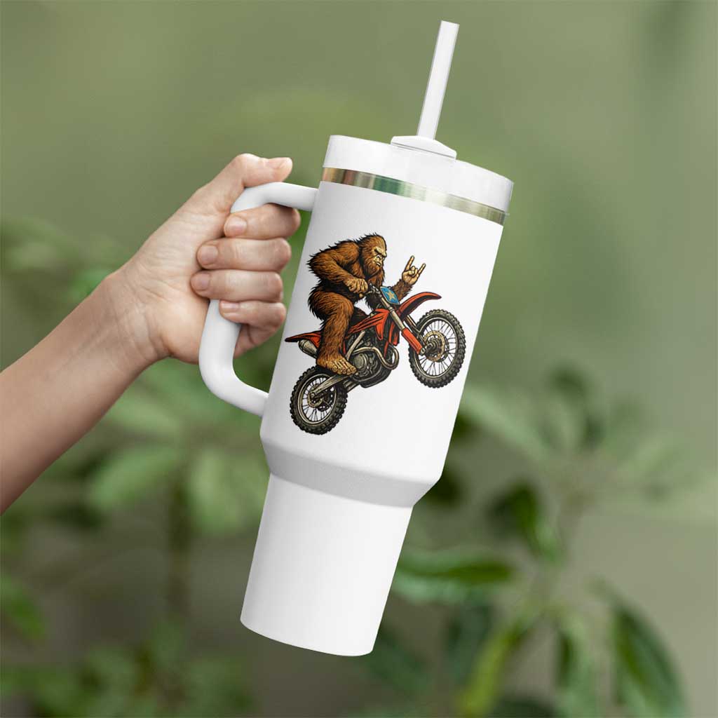 Bigfoot Dirt Bike Tumbler With Handle Motocross Sasquatch Rock On Hand