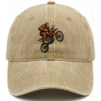 Bigfoot Dirt Bike Washed Cotton Baseball Cap Motocross Sasquatch Rock On Hand