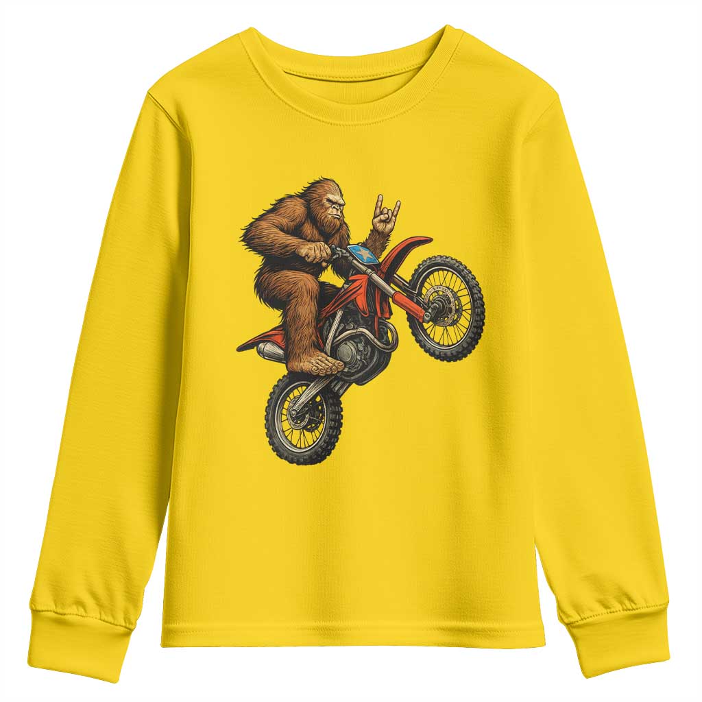 Bigfoot Dirt Bike Youth Sweatshirt Motocross Sasquatch Rock On Hand - Wonder Print Shop