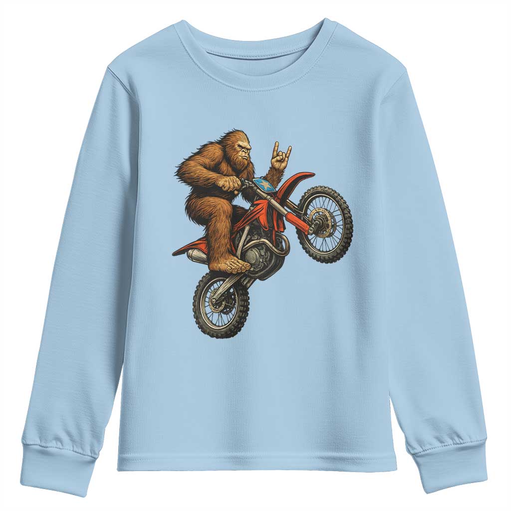 Bigfoot Dirt Bike Youth Sweatshirt Motocross Sasquatch Rock On Hand - Wonder Print Shop