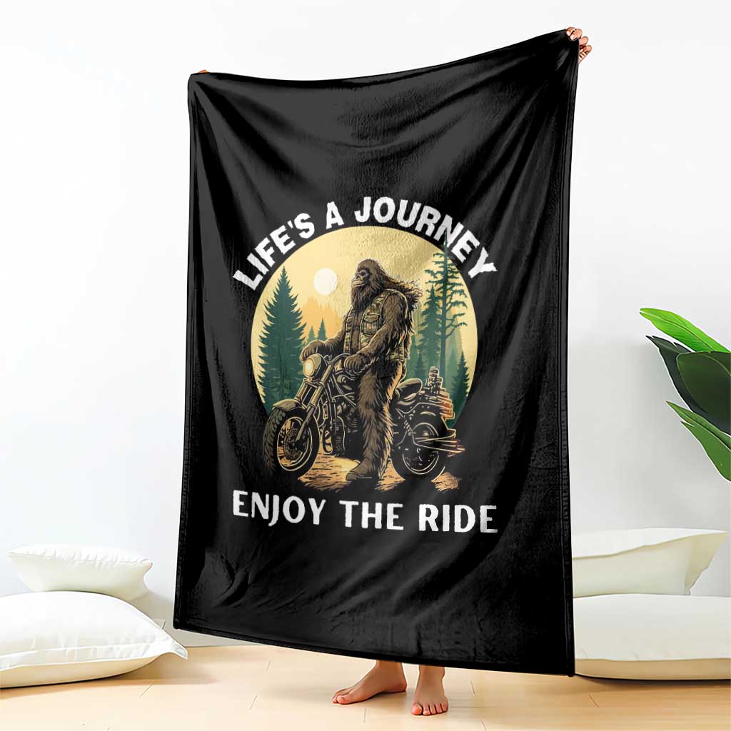 Motorcycle Bigfoot Sasquatch Throw Blanket Life Is A Journey Enjoy The Ride - Wonder Print Shop