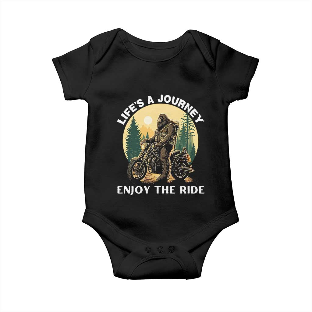 Motorcycle Bigfoot Sasquatch Baby Onesie Life Is A Journey Enjoy The Ride - Wonder Print Shop