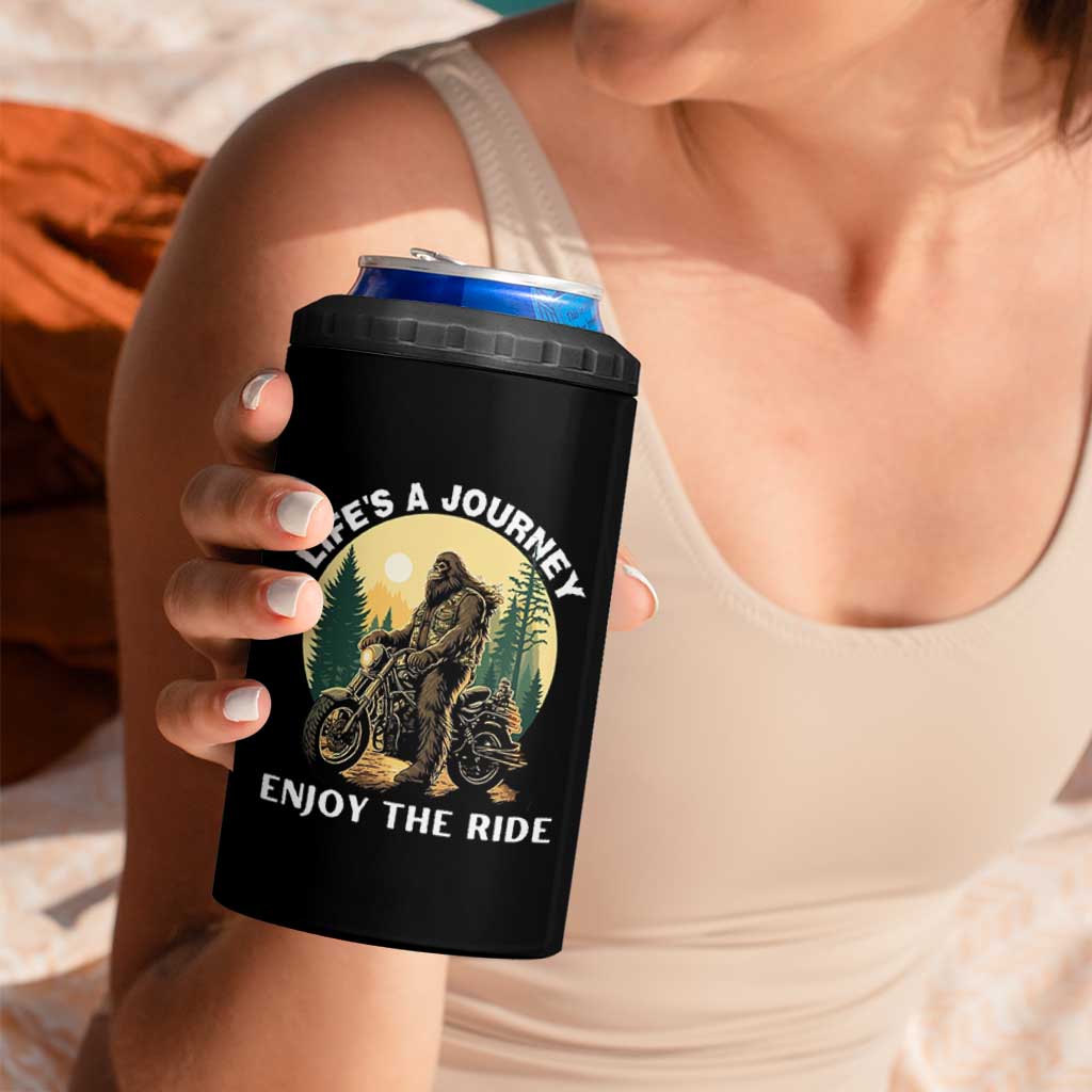 Motorcycle Bigfoot Sasquatch 4 in 1 Can Cooler Tumbler Life Is A Journey Enjoy The Ride