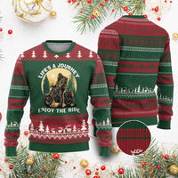 Motorcycle Bigfoot Sasquatch Ugly Christmas Sweater Life Is A Journey Enjoy The Ride - Wonder Print Shop