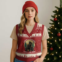 Motorcycle Bigfoot Sasquatch V-Neck Knit Sweater Vest Life Is A Journey Enjoy The Ride - Wonder Print Shop