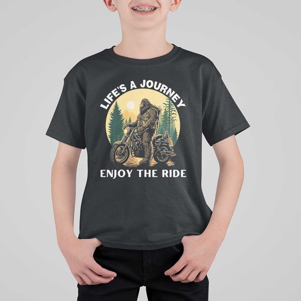 Motorcycle Bigfoot Sasquatch T Shirt For Kid Life Is A Journey Enjoy The Ride - Wonder Print Shop