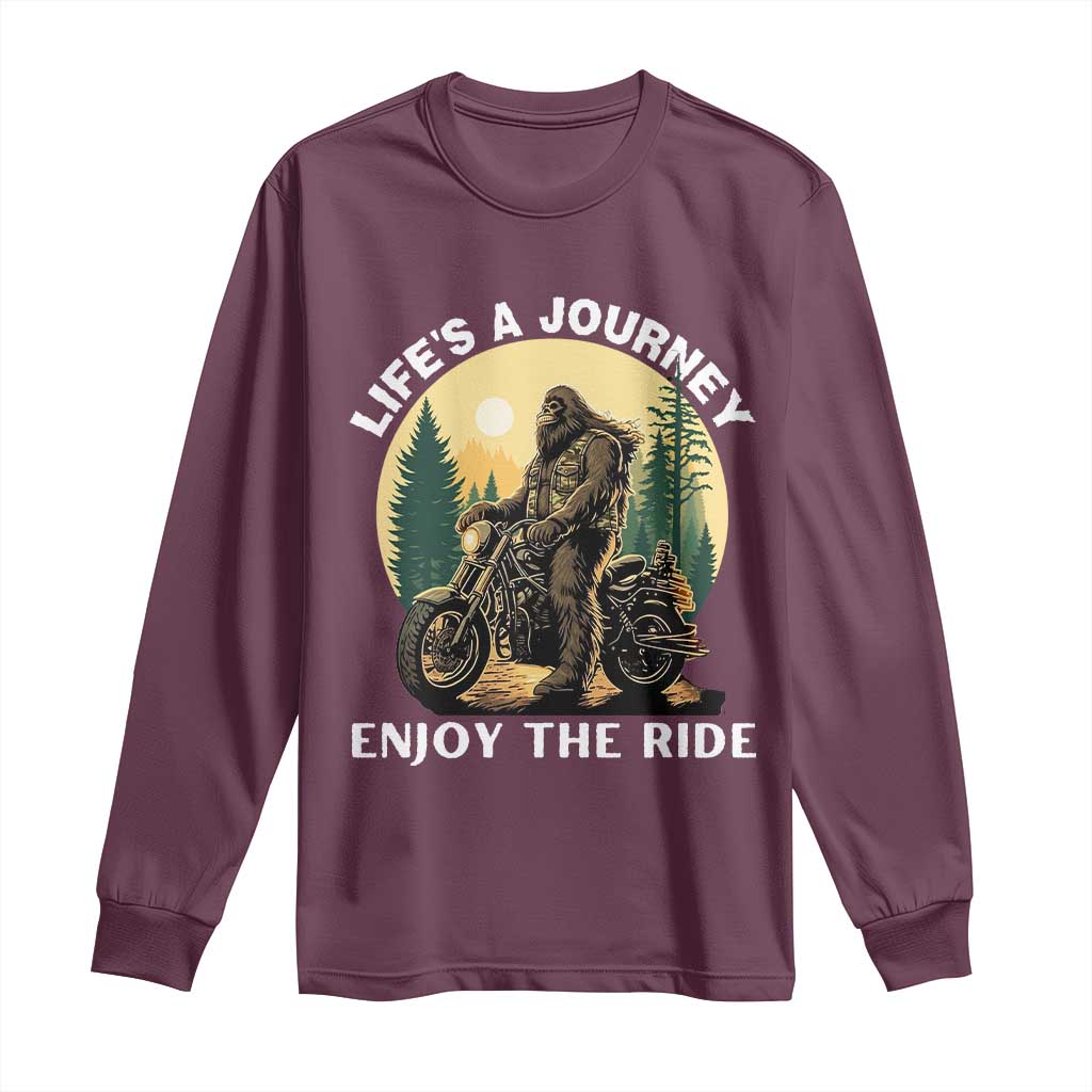 Motorcycle Bigfoot Sasquatch Long Sleeve Shirt Life Is A Journey Enjoy The Ride - Wonder Print Shop