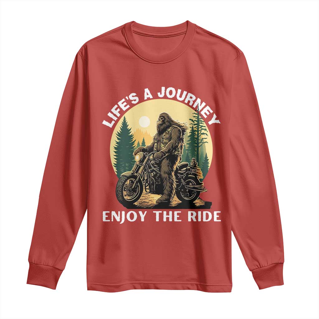 Motorcycle Bigfoot Sasquatch Long Sleeve Shirt Life Is A Journey Enjoy The Ride - Wonder Print Shop