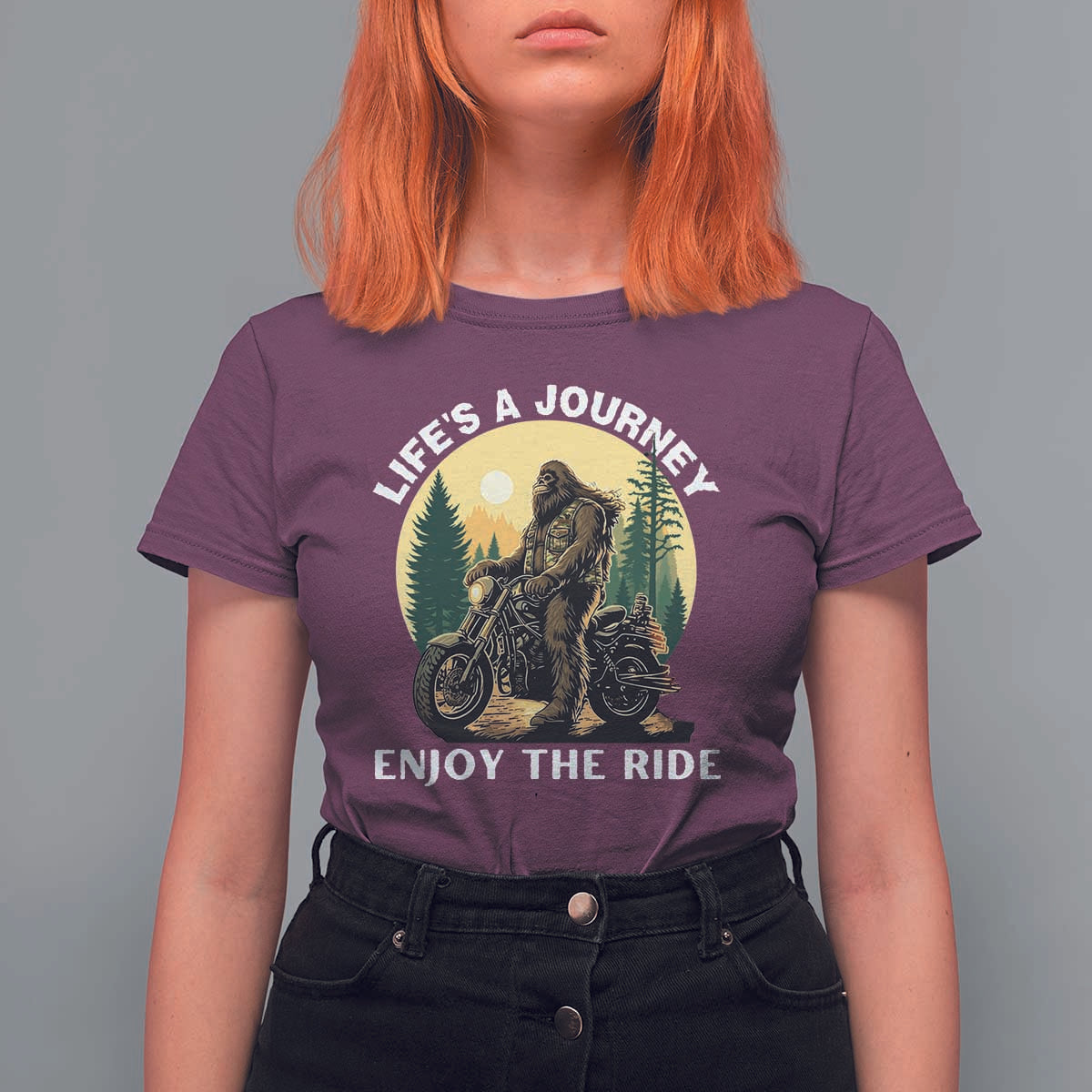 Motorcycle Bigfoot Sasquatch T Shirt For Women Life Is A Journey Enjoy The Ride - Wonder Print Shop